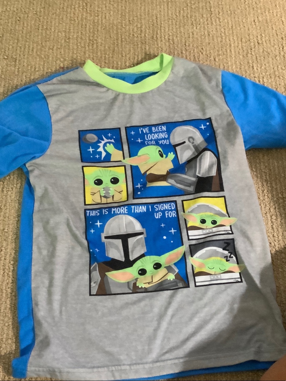Star Wars Boys Gray Blue Green The Mandalorian Grogu Pajama Top